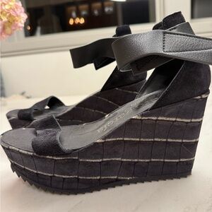 Pedro Garcia Black Textured Wedges